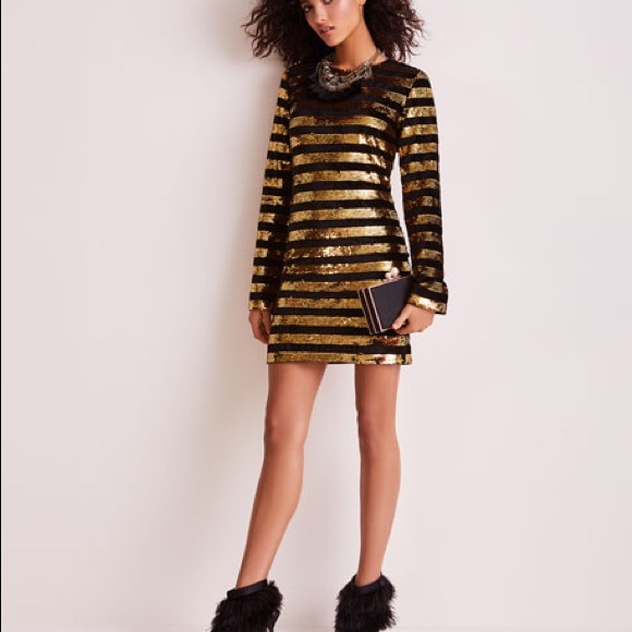 rta x Revolve crystal gold sequined stripe dress 6 - Picture 6 of 7